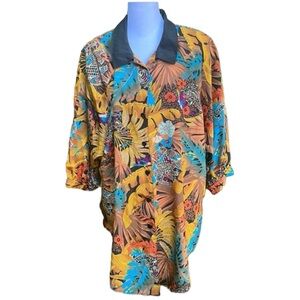 Vintage Golden Girls Tropical Floral, Elephant Dolman Sleeve Top Size Large